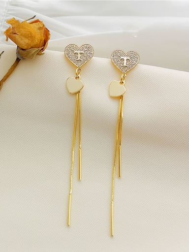 Copper Heart  Cubic Zirconia Tassel Dainty Threader Trend Korean Fashion Earring