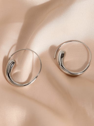 White K Brass Smooth Geometric Minimalist Hook Earring