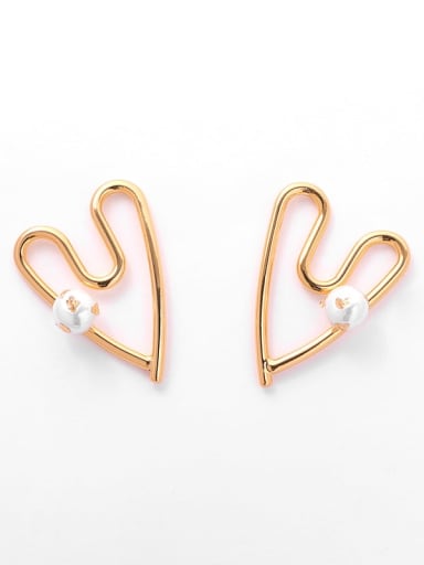Gold (large) Brass Imitation Pearl Heart Vintage Stud Earring