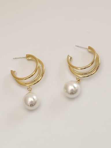 14k Gold Brass Imitation Pearl Geometric Ethnic Stud Trend Korean Fashion Earring