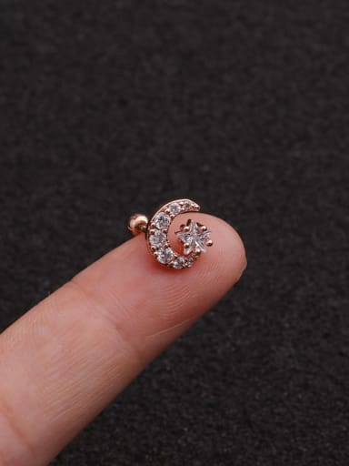 rose gold(Single) Brass Cubic Zirconia Star Minimalist Stud Earring