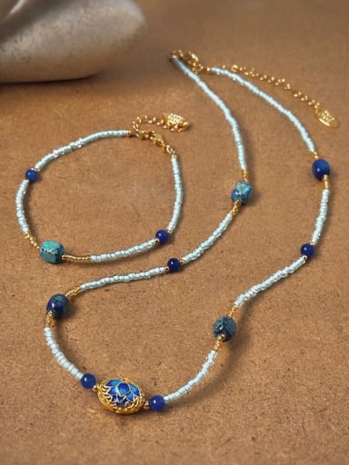 Brass Natural Stone Trend Irregular Bracelet and Necklace Set
