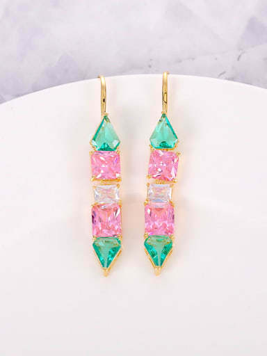 Pink Green Brass Cubic Zirconia Geometric Luxury Drop Earring