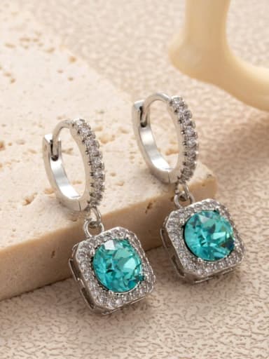 46 Light Emerald Blue  Steel  (pair) Brass Cubic Zirconia Geometric Dainty Single Earring