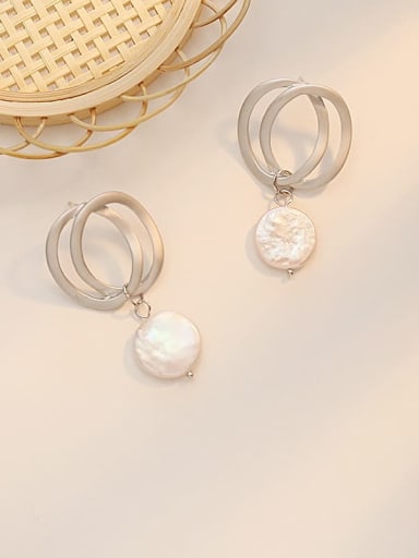 Dumb silver pearl Copper Imitation Pearl Geometric Minimalist Drop Trend Korean Fashion Earring