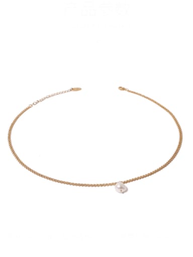 Brass Freshwater Pearl Geometric Minimalist Chain Necklace