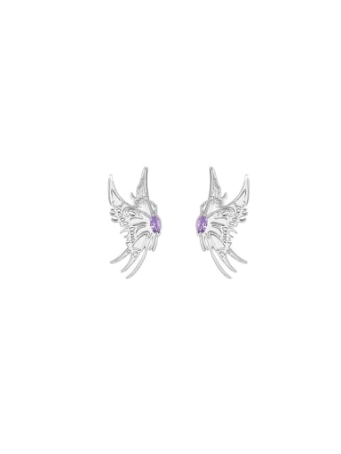 custom Brass Cubic Zirconia Purple Butterfly Dainty Stud Earring