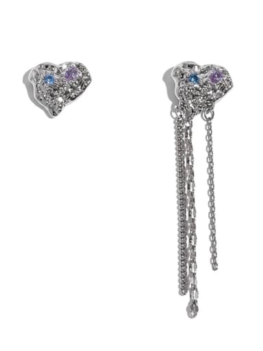 Asymmetrical (sold in pairs) Brass Cubic Zirconia Hip Hop Heart Ring And Earring Set