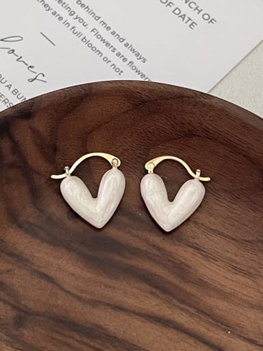 14k gold [pearl white] Brass Enamel Heart Minimalist Huggie Earring