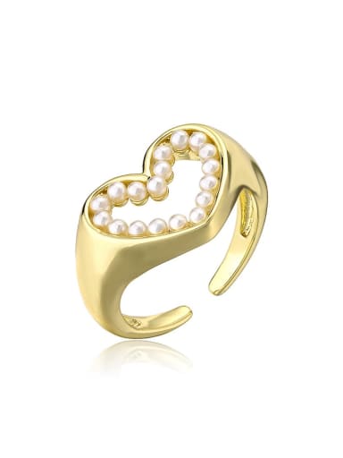11684 Brass Imitation Pearl Heart Trend Band Ring