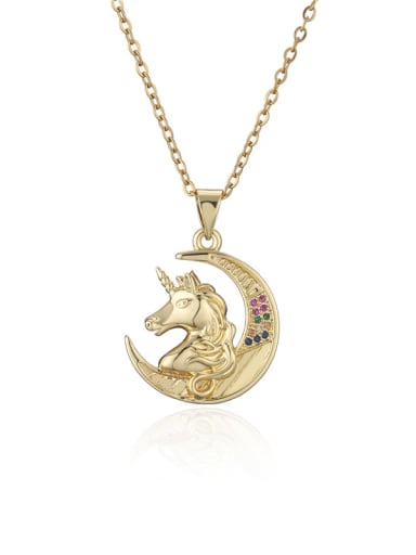 Brass Rhinestone Deer Vintage Unicorn pendant Necklace