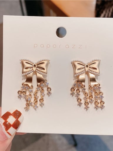 Copper Alloy Cubic Zirconia bow tie Tassel Dainty Stud Earring