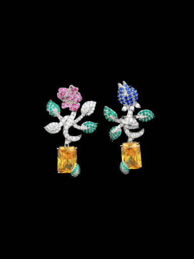 Colorful earrings Brass Cubic Zirconia Luxury Flower  Earring and Necklace Set