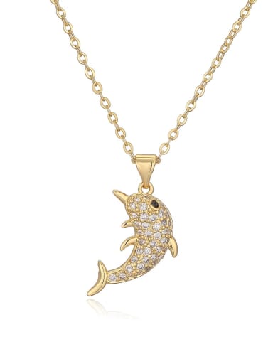 24520 Brass Cubic Zirconia Dolphin Minimalist Necklace