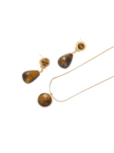 Brass Tiger Eye Vintage Water Drop  Earring and Necklace Set