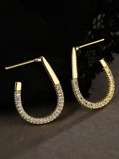 Brass Cubic Zirconia Geometric Dainty Hoop Earring