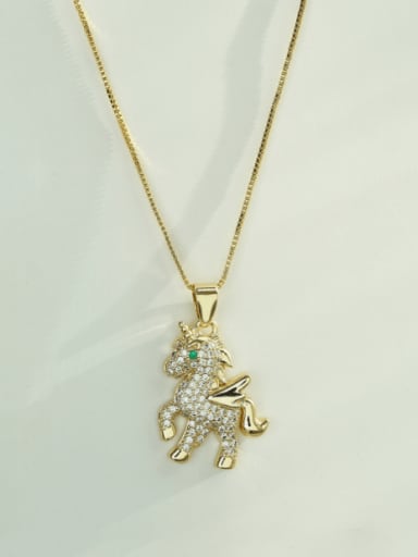 Brass Cubic Zirconia Vintage  Horse  Pendnat Necklace