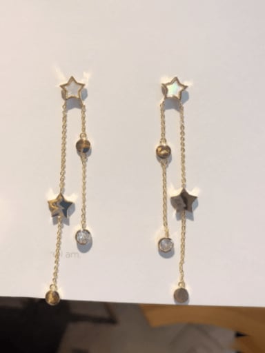 Brass Shell  Five Pointed Star Tassel Vintage Threader Earring