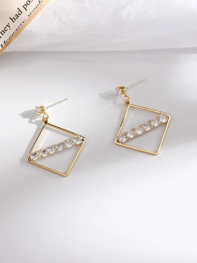 Copper Cubic Zirconia Square Minimalist Stud Trend Korean Fashion Earring