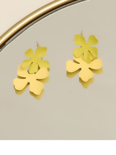 Cyan yellow Brass smooth Flower Minimalist Drop Trend Korean Fashion Earring