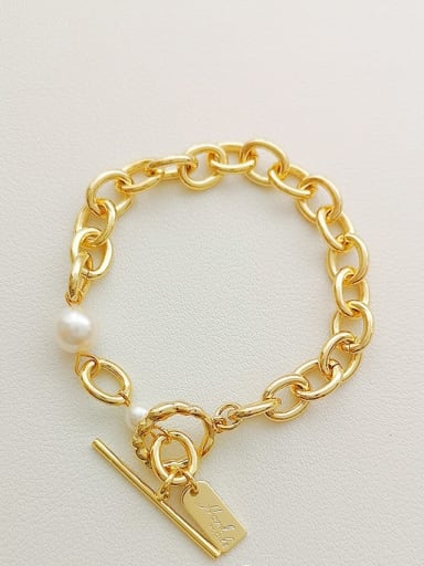 Copper Imitation Pearl Geometric chain  Dainty  Bracelet