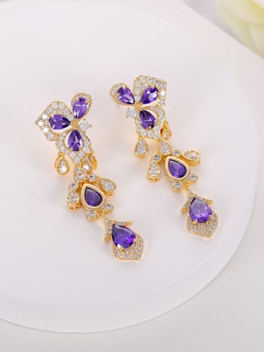 Purple style Brass Cubic Zirconia Flower Dainty Cluster Earring