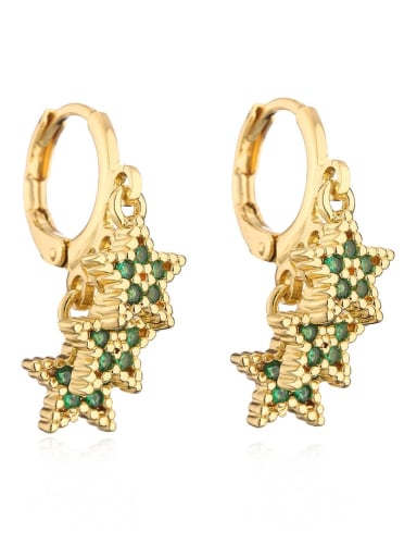42268 Brass Cubic Zirconia Pentagram Vintage Huggie Earring