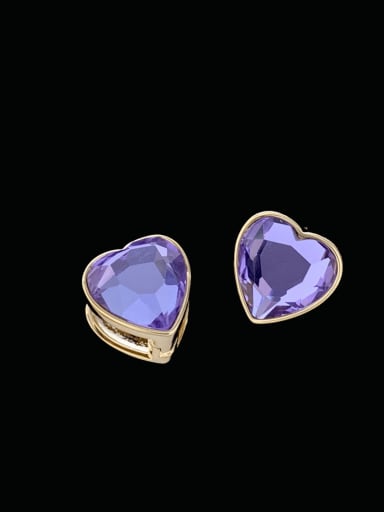 purple Brass Cubic Zirconia Heart Luxury Stud Earring