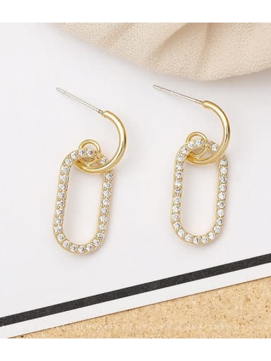 14K gold Copper Rhinestone Locket Minimalist Drop Trend Korean Fashion Earring
