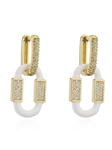 41246 Brass Cubic Zirconia Enamel Geometric Minimalist Huggie Earring