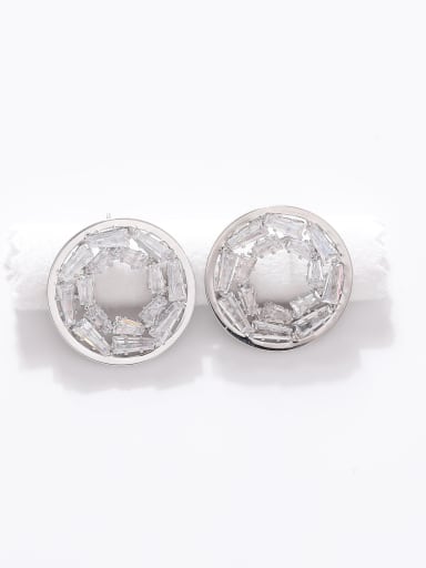 White K Brass Cubic Zirconia Round Minimalist Stud Earring