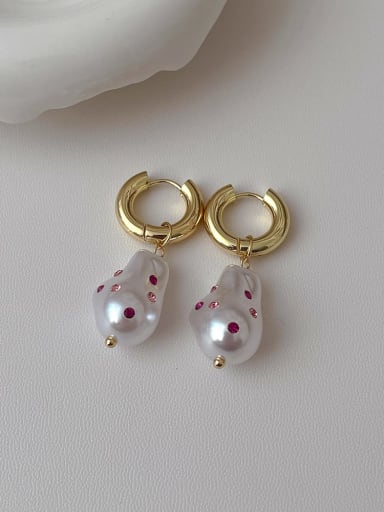 Purple diamond Baroque pearl earrings Brass Freshwater Pearl Water Drop Minimalist Huggie Earring