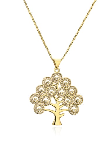 Brass Cubic Zirconia Hip Hop  Lucky Tree Pendant Necklace