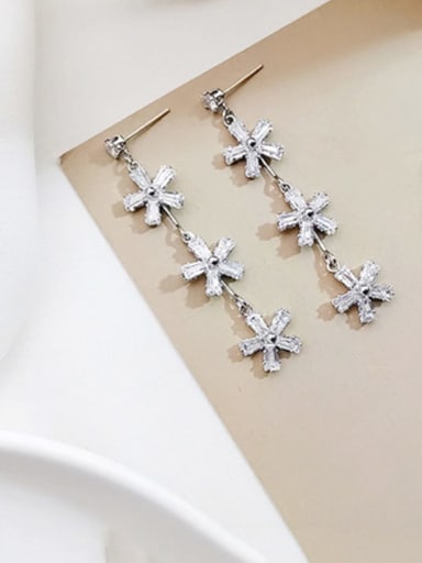Copper Cubic Zirconia Flower Dainty Threader Trend Korean Fashion Earring