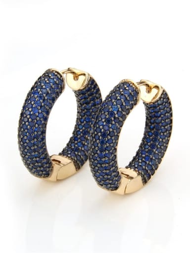 Gold Plated Blue Zircon Brass Cubic Zirconia Round Minimalist Hoop Earring