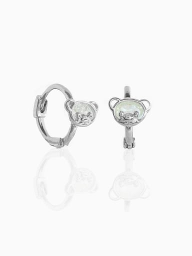 White K Brass Opal Bear Cute Huggie Earring