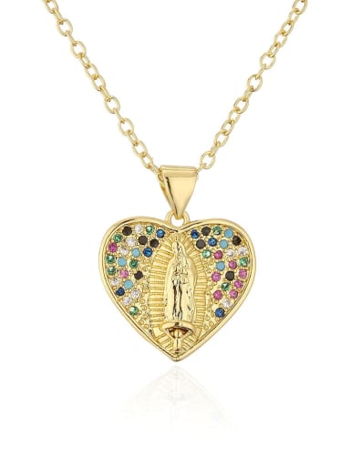 21976 Brass Cubic Zirconia Heart Vintage Regligious Necklace