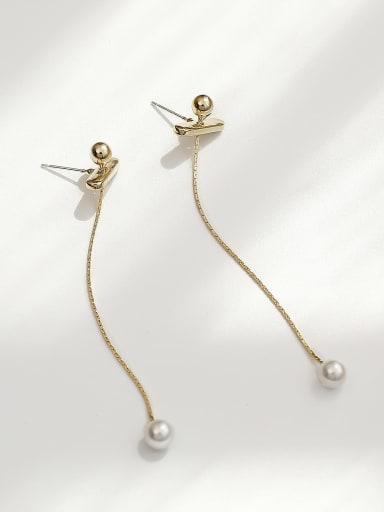 Brass Imitation Pearl Tassel Minimalist Drop Trend Korean Fashion Earring