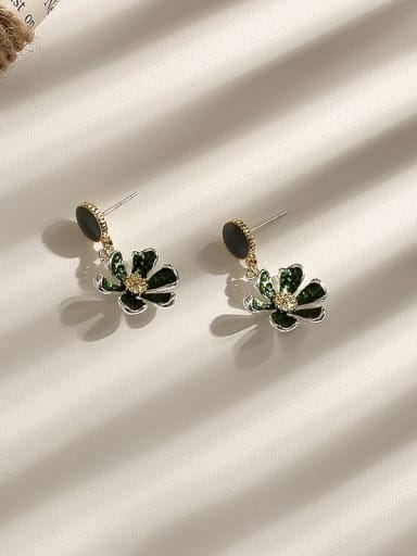 green Copper Enamel Cute Flower  Drop Trend Korean Fashion Earring