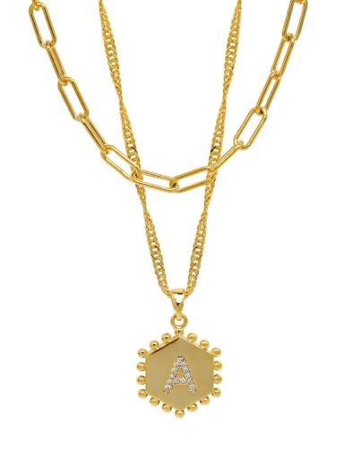 16K gold letter a Brass Cubic Zirconia Geometric Letter Minimalist Multi Strand Necklace