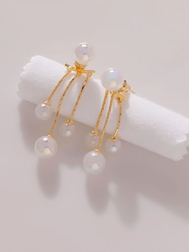 Brass Imitation Pearl Tassel Minimalist Drop Earring
