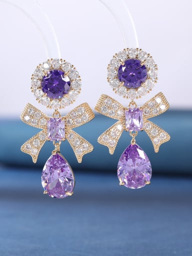 purple Brass Cubic Zirconia Multi Color Bowknot Luxury Cluster Earring