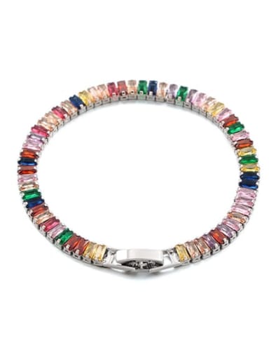 Brass Cubic Zirconia Multi Color Rainbow Minimalist Bracelet