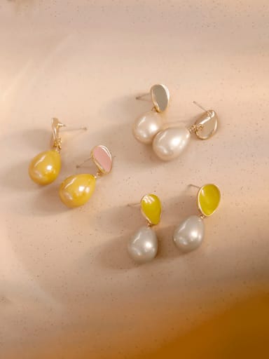 Brass Imitation Pearl Enamel Water Drop Minimalist Drop Earring