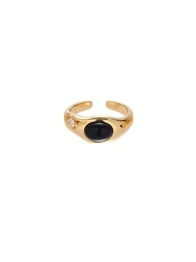 Black Agate Style 1 Brass Carnelian Geometric Vintage Band Ring
