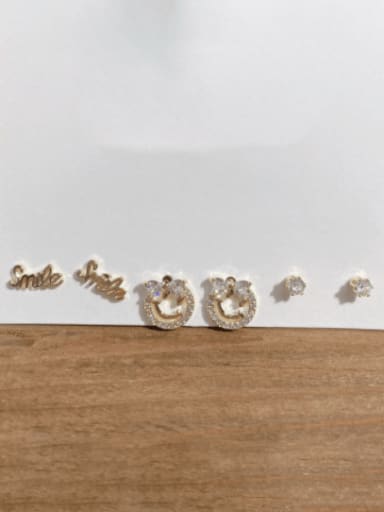 Brass Cubic Zirconia  Trend Smiley Letter Stud Earring