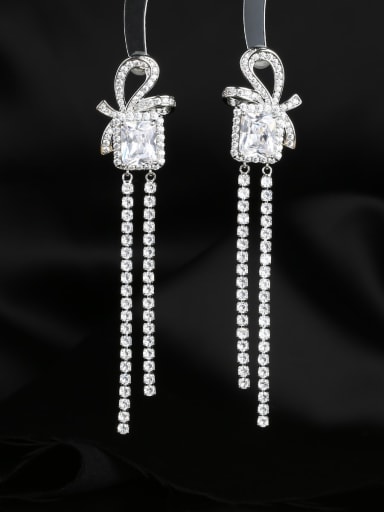 white Brass Cubic Zirconia Tassel Luxury Cluster Earring