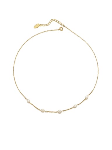 Brass Imitation Pearl Tassel Vintage Lariat Necklace