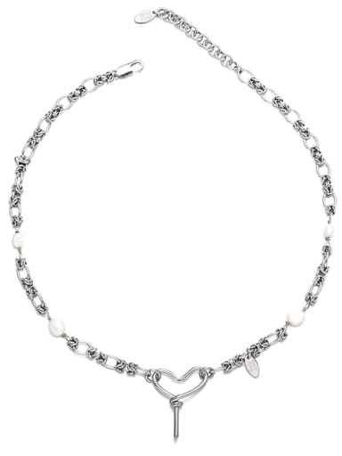 Titanium Steel Freshwater Pearl Heart Trend Tassel Necklace