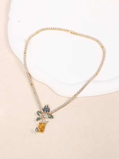 Colorful necklace Brass Cubic Zirconia Luxury Flower  Earring and Necklace Set